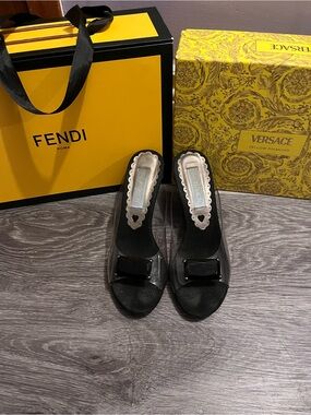 VINTAGE David Dixon Clear Mule Sandals with Gem Accent